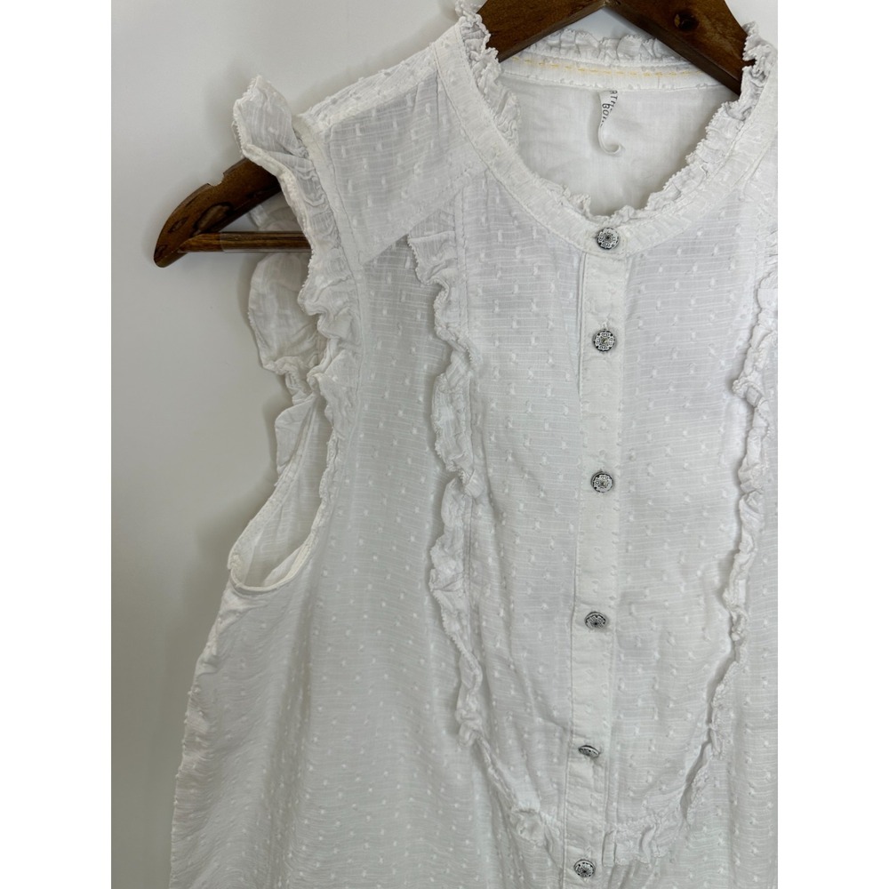 Feather Bone Anthropologie Soneva Swiss Dot Ruffle Top Small Button Sleeveless - Picture 3 of 11